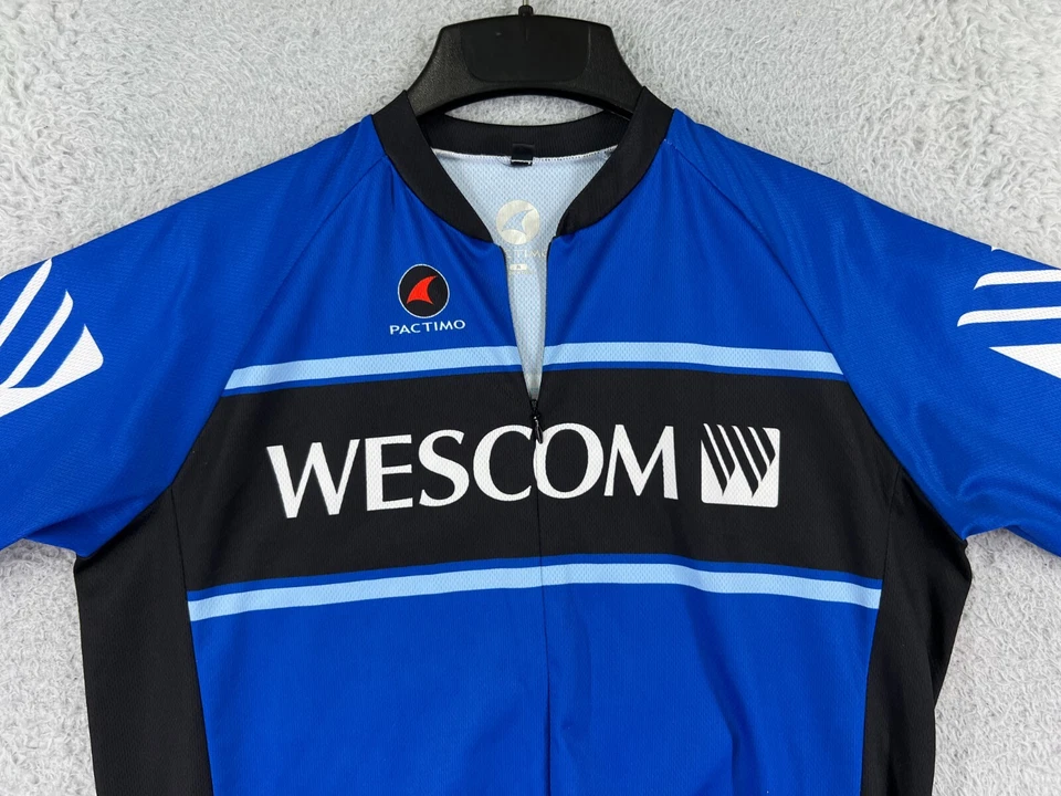 Pactimo Cycling Jersey Adult Medium Blue White Wescom 1/2 Zip Polyester Pockets - Image 4 of 4