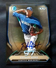 EDWIN DIAZ DODGERS METS CLOSER AUTOGRAPHED SIGNED 2014 BOWMAN BASEBALL CARD