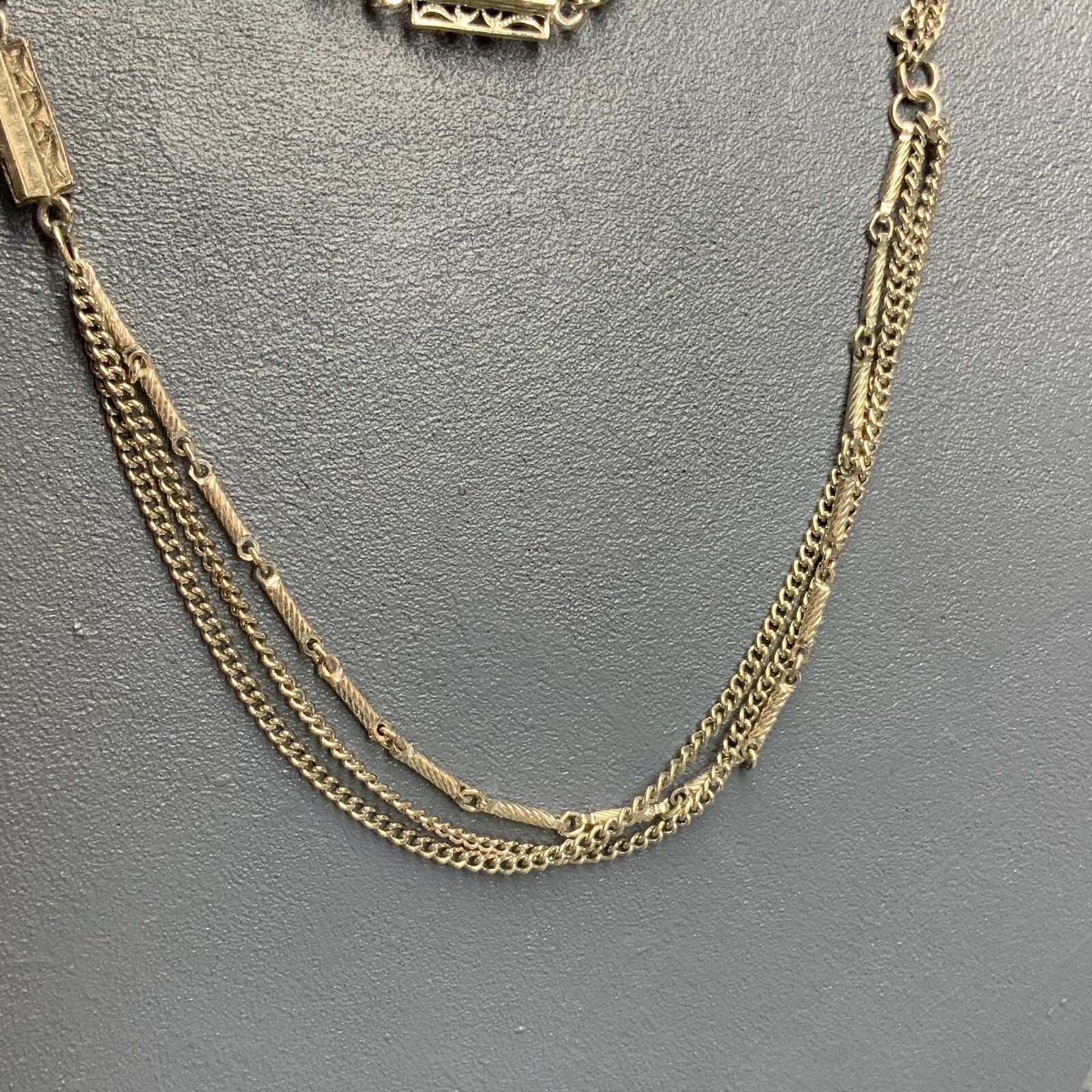 Multi Strand Long Necklace Silver Rectangle Flowe… - image 4