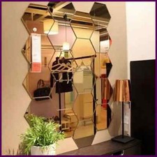 12Pcs Hexagonal Self Adhesive Mirror 3D Mirror Wall Sticker Home Decor