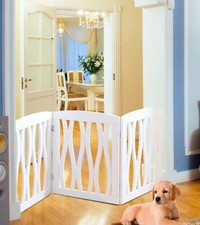 WHITE Wooden Pet Gate Baby Pen Cascading 3 Panel Freestanding