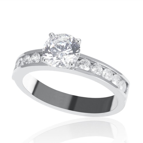 Anillo de compromiso de diamantes asequible de 1 1/4 quilate corte redondo G/SI1-SI2 oro blanco de 14 k - Imagen 2 de 10