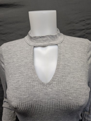 Hollister Sweater Womens Sz Lg Gray Ribbed Knit V Neck Keyhole Long Sleeves Y2K - Picture 7 of 19
