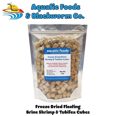AQUATIC FOODS Freeze Dried Brine Shrimp and Tubifex Cubes for all Tropical Fish, 5oz Bag