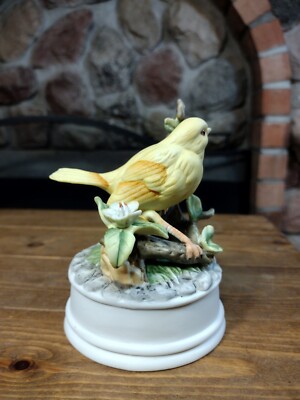 Vintage Yellow Canary Porcelain Music Box Figurine