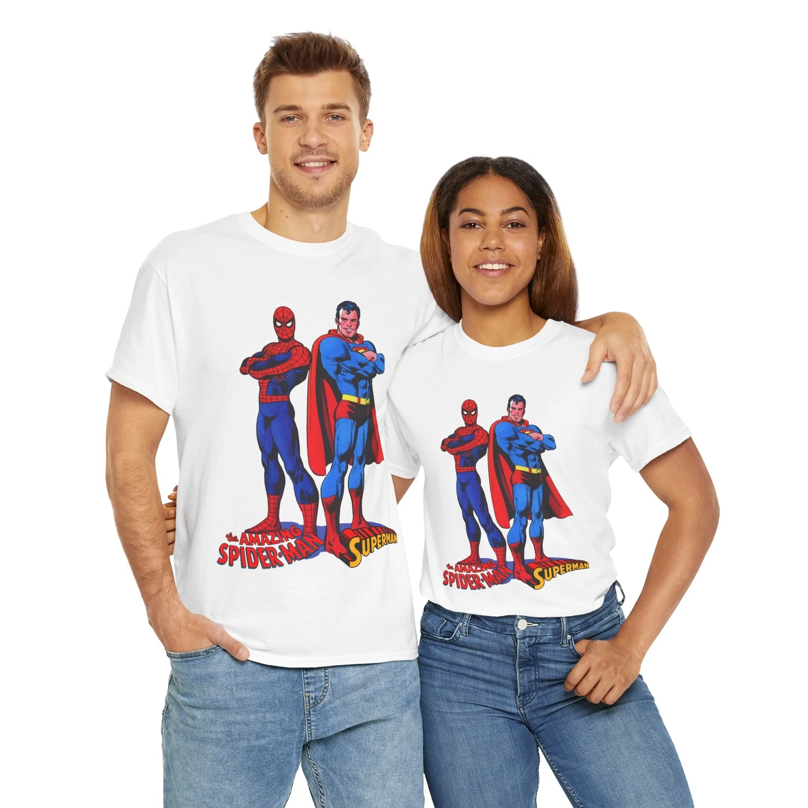 Amazing Spider-man, Superman T-Shirt - 1970s D.C Comics & Marvel Team-Up