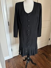 EMANUEL UNGARO Parallele Paris Black Long Sleeve Shift Dress SZ M Vintage