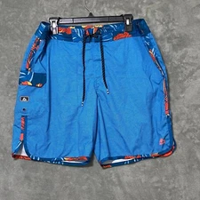 RBX Men's Board Short Size Large, Blue with Tropical Floral Trim, Trunks, Beach