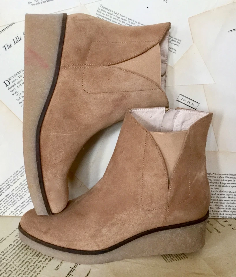 Botas de cuña Anthropologie Matt Benson Frieze cremallera lateral bandas elásticas tostadas 39 NUEVAS Foto 2 de 4