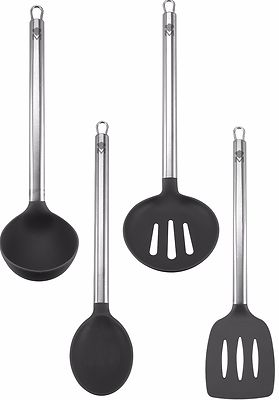 Bergner Masterpro 4er Set Nylon Utensilien Schöpfkelle Wender Löffel Edelstahl