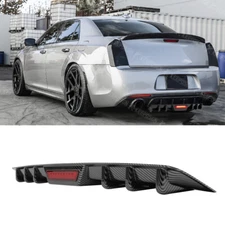 For Chrysler 300 15-23 Carbon Rear Bumper Diffuser Spoiler +LED Brake Tail Light