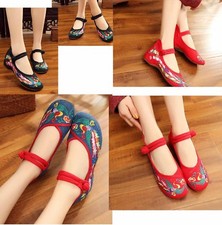 Womens soft Chinese Embroidered Handmade Flat Shoes Floral Mary Jane cloth shoes