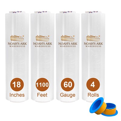 18'' x 1100 FT 60 Gauge 4 Rolls Pallet Wrap Stretch Film Hand Shrink Wrap Clear