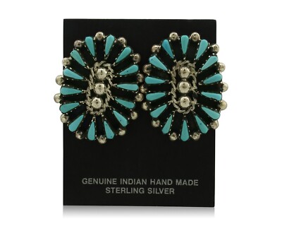Navajo Earrings 925 Silver Sleeping Beauty Turquoise Signed B Yazzie C.80's