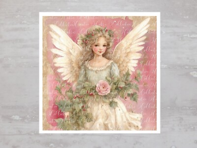 Pink Cream Whimsy Christmas Angel Fabric Panel Craft Sewing Quilt Block A465