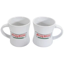Krispy Kreme Doughnut Diner Style Heavy Tea Coffee Mug 12 oz Set of 2 VGC