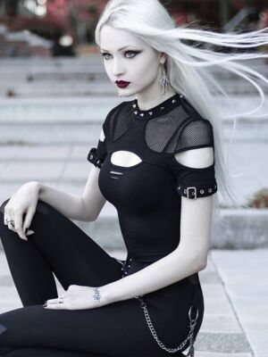 Mesh Hole Rivet Shirts - Women Black T-shirts Sexy Short Sleeve