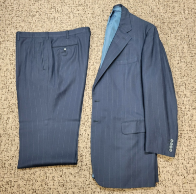 vtg 90s DUNHILL Pinstriped Suit Jacket Pants Men 42 L 42 LONG Navy 