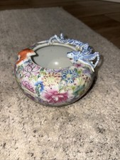 Ancien bol rondelle brosse porcelaine chinoise millefleur - orange chauve-souris bleu dragon - voir