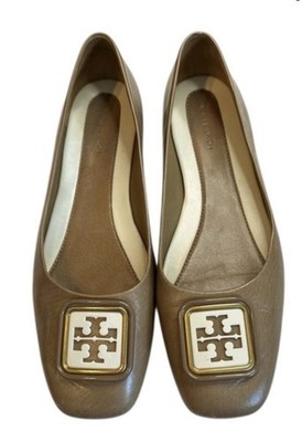 Tory Burch Georgia Tripon Cristal Baby Ballet Flat Shoes Almond Flour Size 9.5