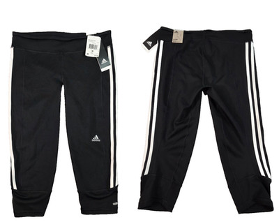 Adidas Womens Response 3/4 Tights Size Medium Blk/White Stripes Mid Rise $50 NWT