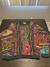 Coogi Mens 3D Knit Sweater Multicolor Animals...