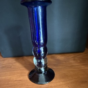 Glass Cobalt Blue Decorative Candlestick Holder Solid Glossy Taper Candle