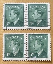 Canada Postage Stamp Lot Of 2 Blocks Of 2 King George VI One Cent 1949