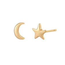 Women Crescent Moon and Star Earrings Gold Stud 14K Gold Plated Small Simple Hyp