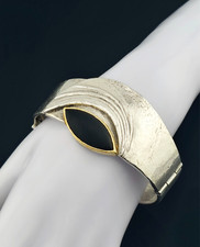 Seltener Perli Armreif Silber 925 + Feingold * Onyx Armreif Gold / Silber * 59 g