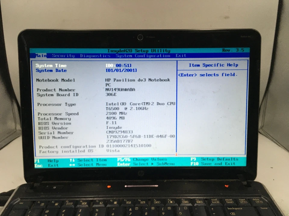 HP PAVILION DV3 - BOOTS TO BIOS - INTEL 2 DUO T6500 - 4GB RAM - READ DESC - BB - Image 2 of 4