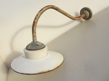 Vintage Iron Garden Courtyard Light Enamel Shade Domed Glass Swan Neck Antique