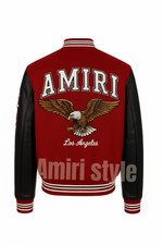 AMIRI Red Varsity Jacket | Eagle Embroidery Back | Lion Patch Front