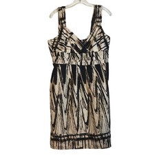 Ann Taylor Black Tan Abstract Print Empire Waist Sleeveless Dress 10 Pockets