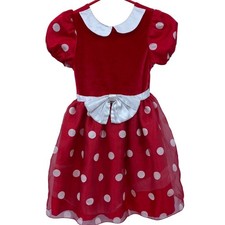 Disney Store Minnie Mouse Red Polka Dot Velvet Tulle Dress Girls Size 6/6X
