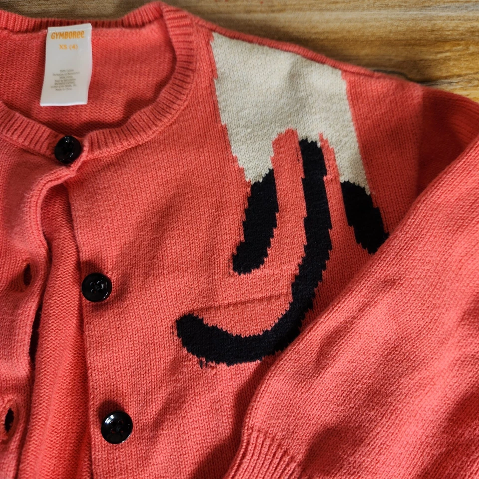 Cardigã Gymboree Vintage Gato Meninas Tamanho 4 Suéter Botão Para Cima Malha Rosa Coral Outono - Imagem 4 de 4