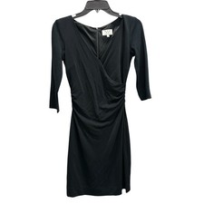 David Meister Black Midi Dress Faux Wrap V-Neck 3/4 Slv Lined Career Dress Sz 2