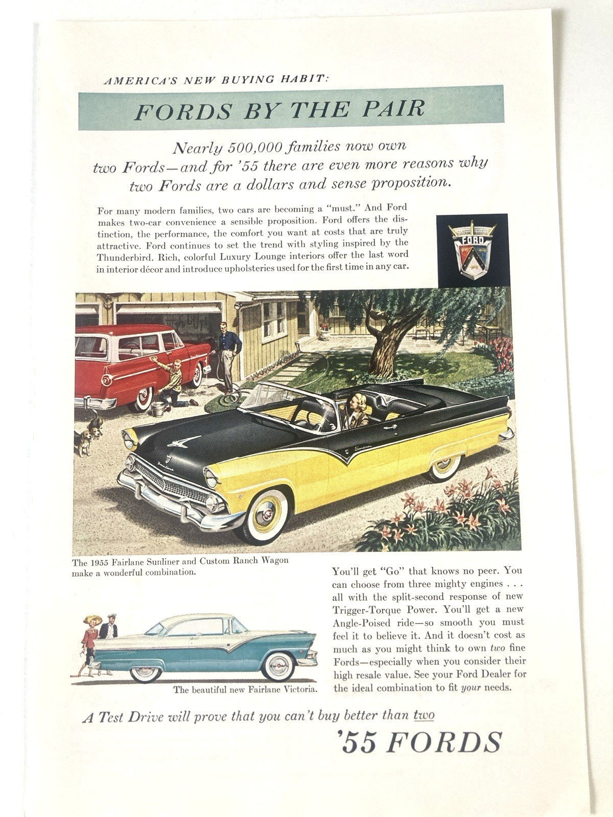 1955 Ford Fairlane Sunliner Print Ad Custom Ranch Station Wagon Victoria