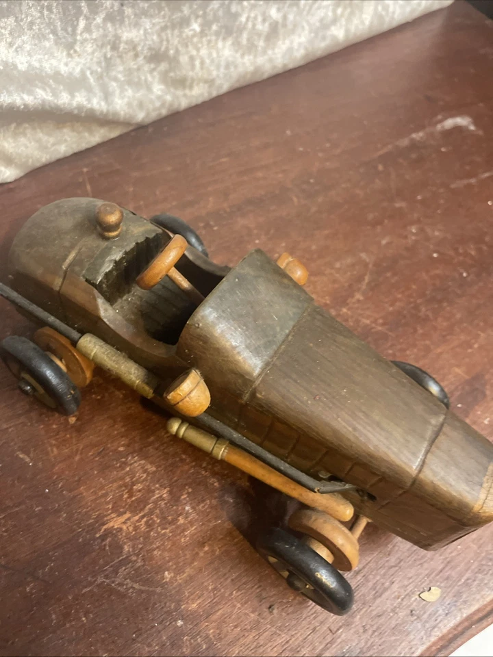 Vintage Carved Wooden racing Car Model - Image 3 of 4