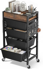 5 Tier Rolling Cart with Drawers, Plastic Drawer Storage Craft Cart with Pegboar