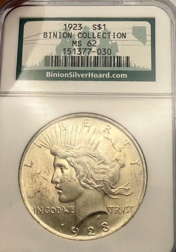 1922-Peace Silver Dollar-“Binion Hoard Collection”-NGC MS 62-Sharp Example