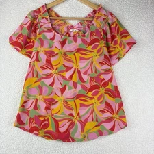 Pleione Women's Floral Print Smocked Top Medium Boho Summer Scallop Hem