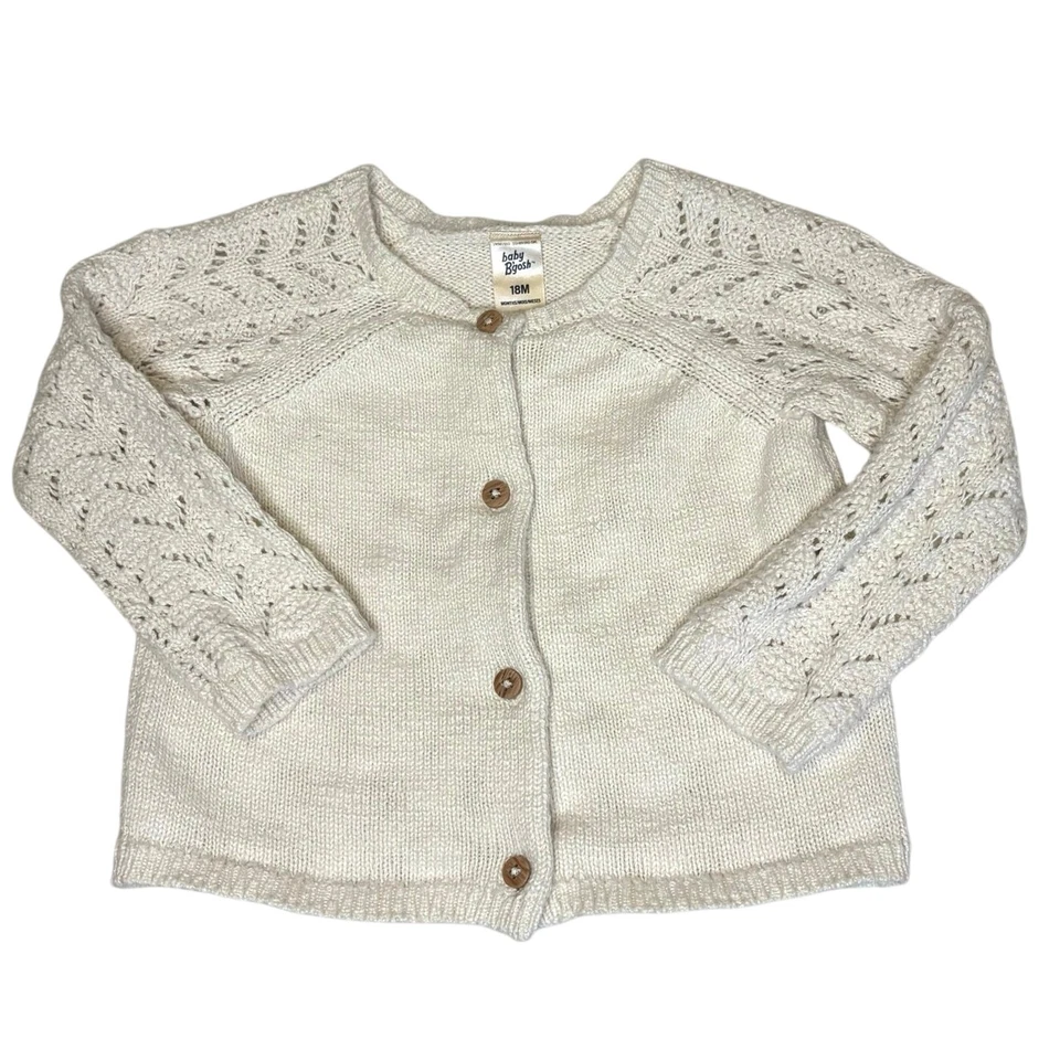 Baby B’Gosh Pointelle Strickjacke Pullover Mädchen 18M Ecru Strick Knopf Baumwolle