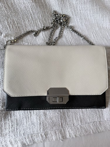 ZARA Women’s Black & Beige Chain Shoulder Crossbody Clutch Bag Purse