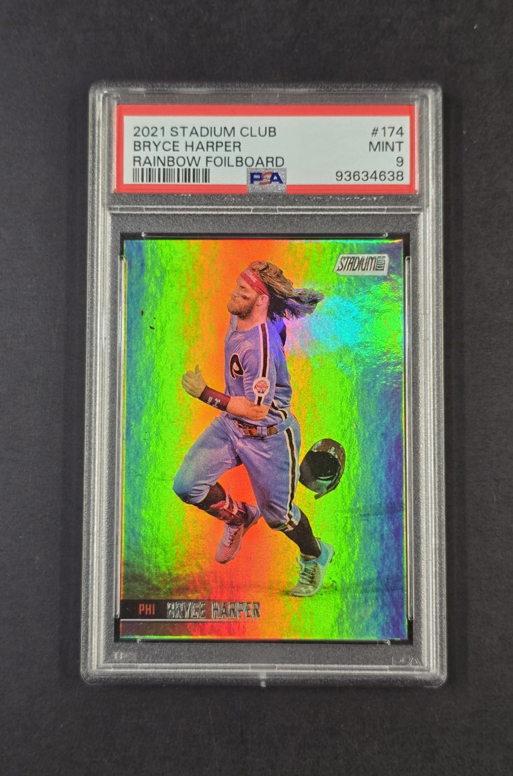 2021 Stadium Club Bryce Harper Rainbow Foilboard #174 /25 PSA 9 Pop 2 view 1