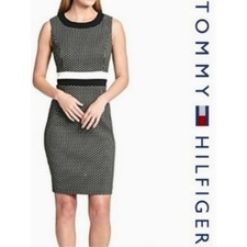 Tommy Hilfiger Sheath Dress Size 12 Black White Office Work Business Chic