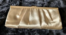 VTG 80s Jacqueline Ferrar Gold Satin Clutch Evening Bag Chain Strap Party Disco