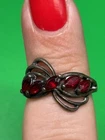 Sterling Silver 925 Very Old Red Stone Cluster Ring Vintage Sz 7.25 NR