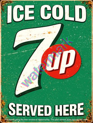 Ice Cold 7UP Served Here vintage Sign 9'' x 12'' or 12'' x 16''