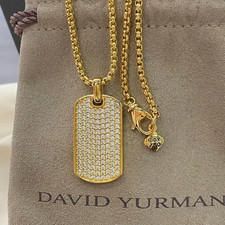 DAVID YURMAN Gold and Diamond Dog Tag Pendant Necklace